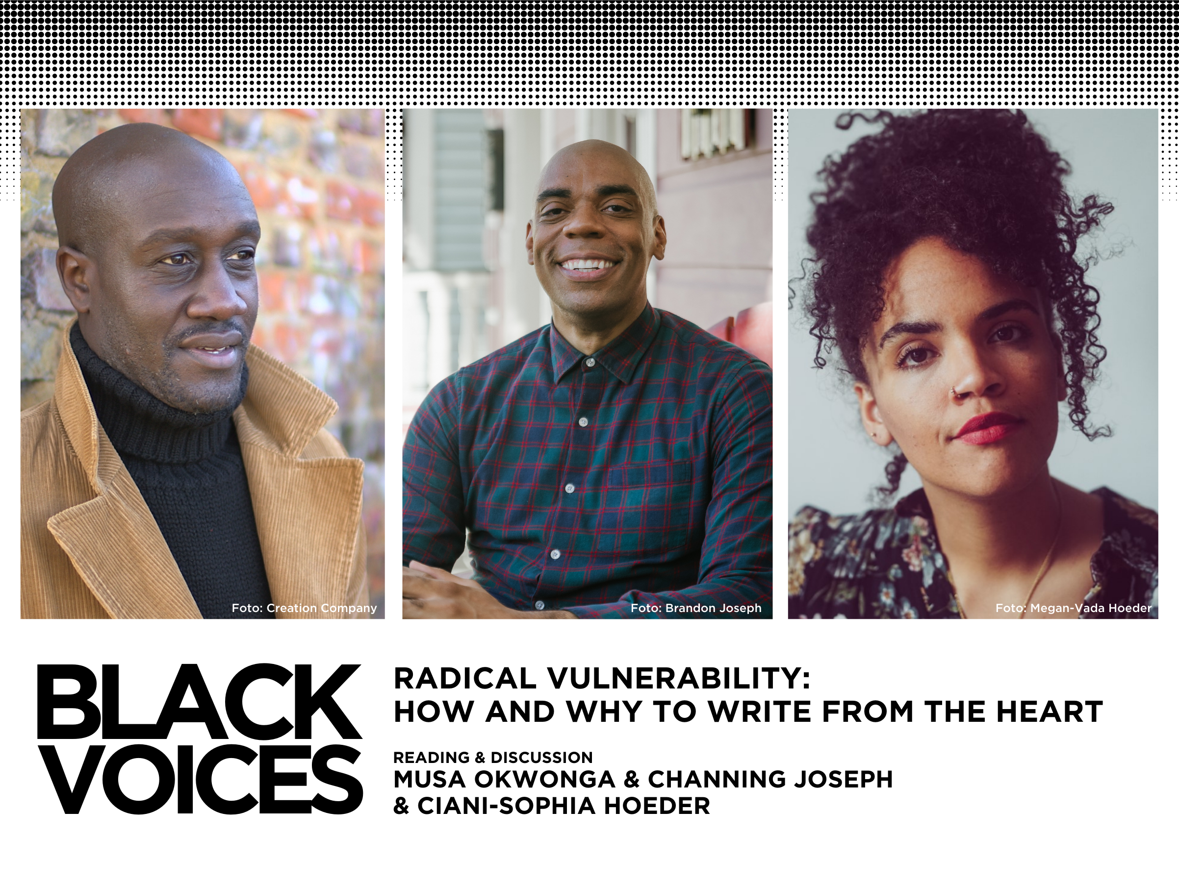 Black Voices: Reading+Discussion with Channing Joseph, Musa Okwonga & Ciani-Sophia Hoeder